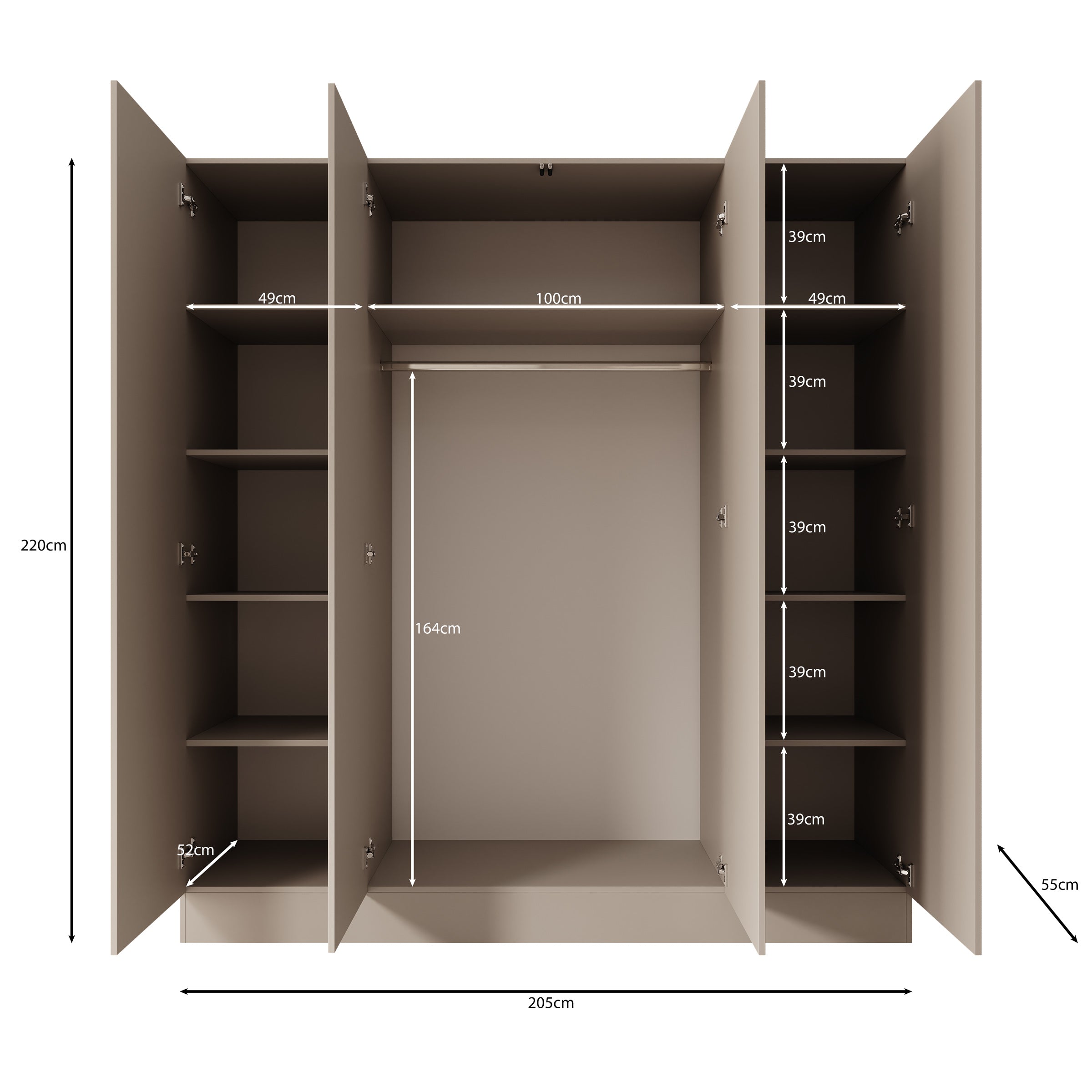 Capri - Kledingkast 4-deurs - Beige - 205x55x220 cm