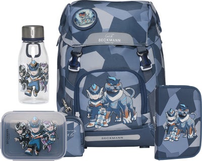 Beckmann Ryggsekk 22L inkl. Pennal, Flaske & Matboks, Tiger Race