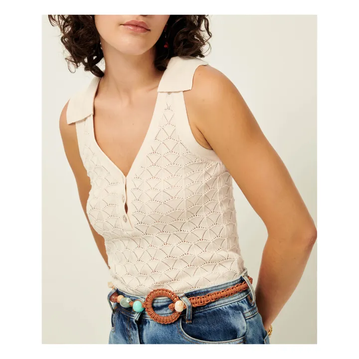 Sessùn Top Polo Maille Ajourée Baya | Ecru