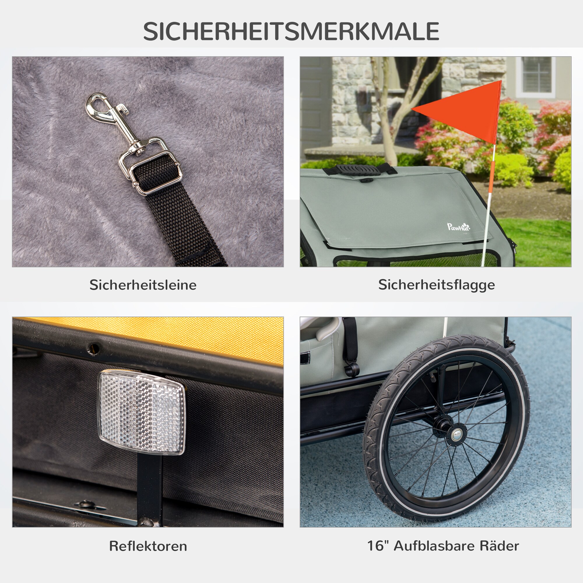 PawHut Hundeanhänger mit Sicherheitsleinen grau 132L x 65B x 74H cm
