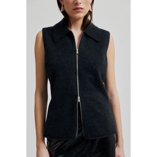 Second Female Aware Knit Zip Vest, Dark Grey Melange, S