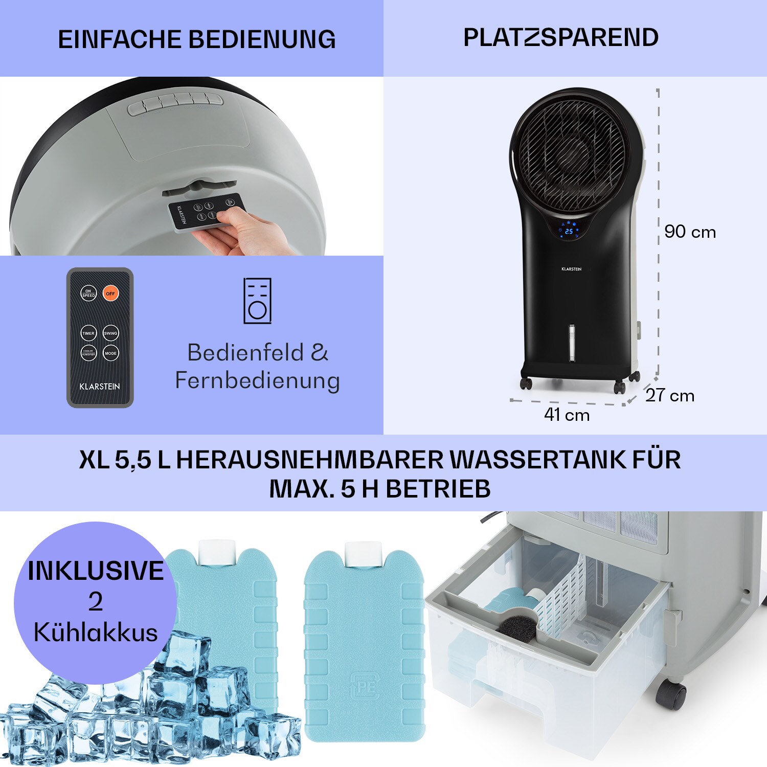 Whirlwind 3-in-1 Luftkühler Ventilator Luftbefeuchter 1600 m³/h Schwarz