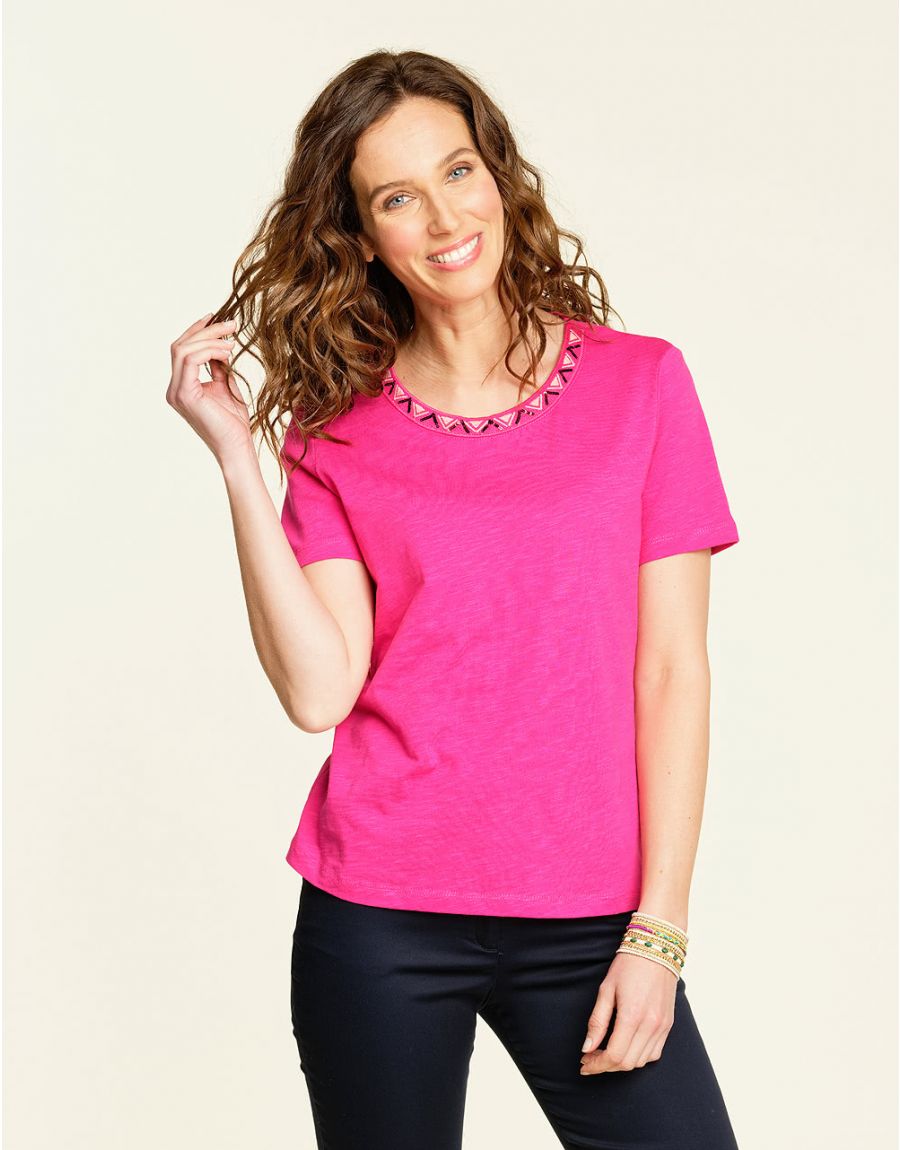 T-shirt fuchsia col rond