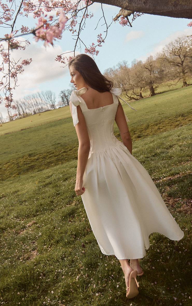 Blanc Robe Patineuse Mi-longue À Corset