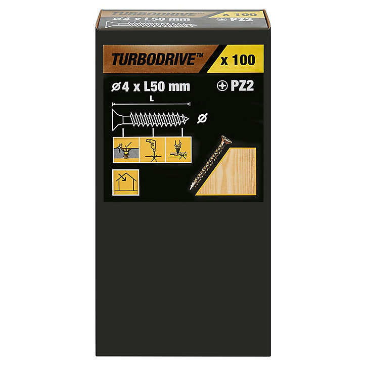 Vis à bois Turbodrive Premium pozidriv zinguée jaune 4x50 mm - 100 pièces