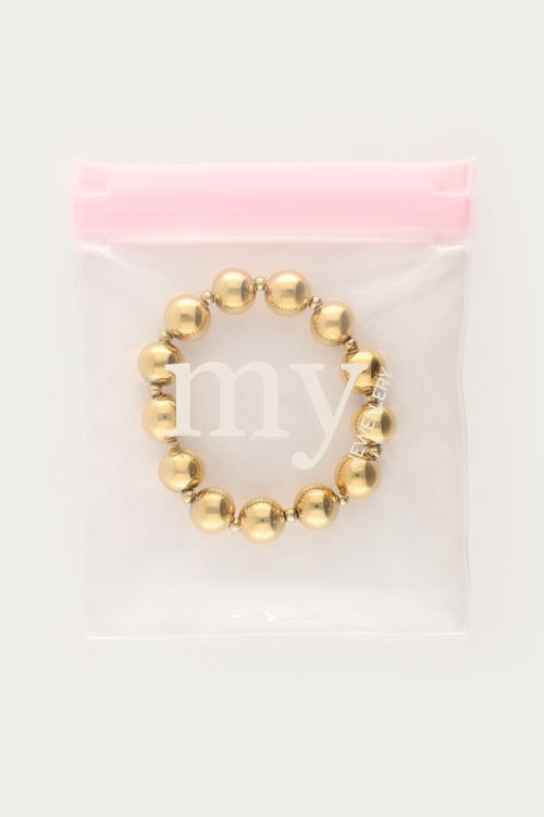 Goudkleurige elastieken armband chunky dubbele kralen