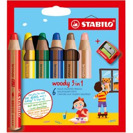Crayon multi-talents woody 3 en 1, étui carton de 6