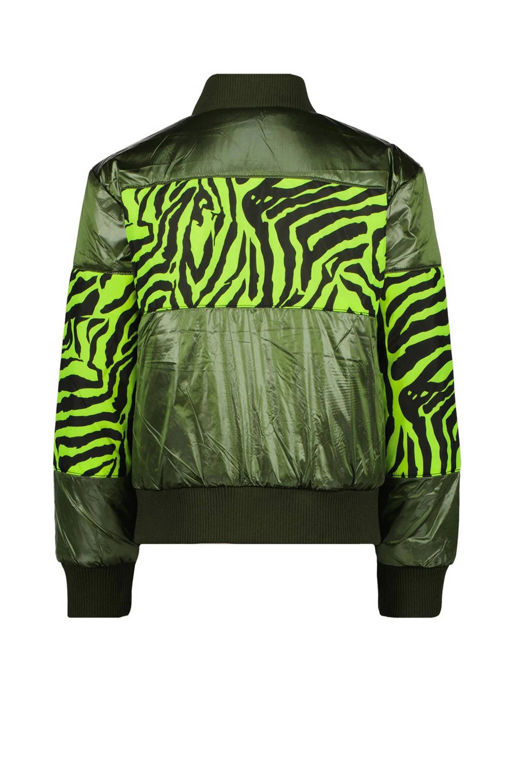 Vingino reversible bomberjack Tarbara met all over print armyfelgroen/zwart