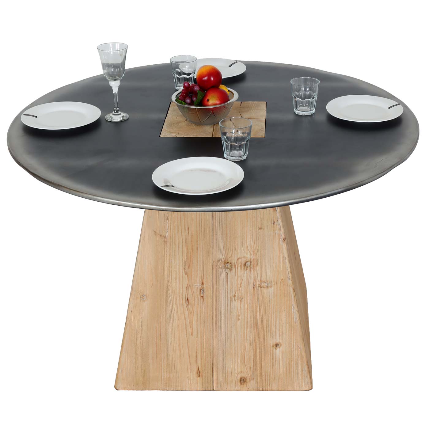 Esstisch MCW-L76, Tisch Esszimmertisch, rund Industrial Massiv-Holz MVG-zertifiziert 74x120cm, natur mit Metall-Optik