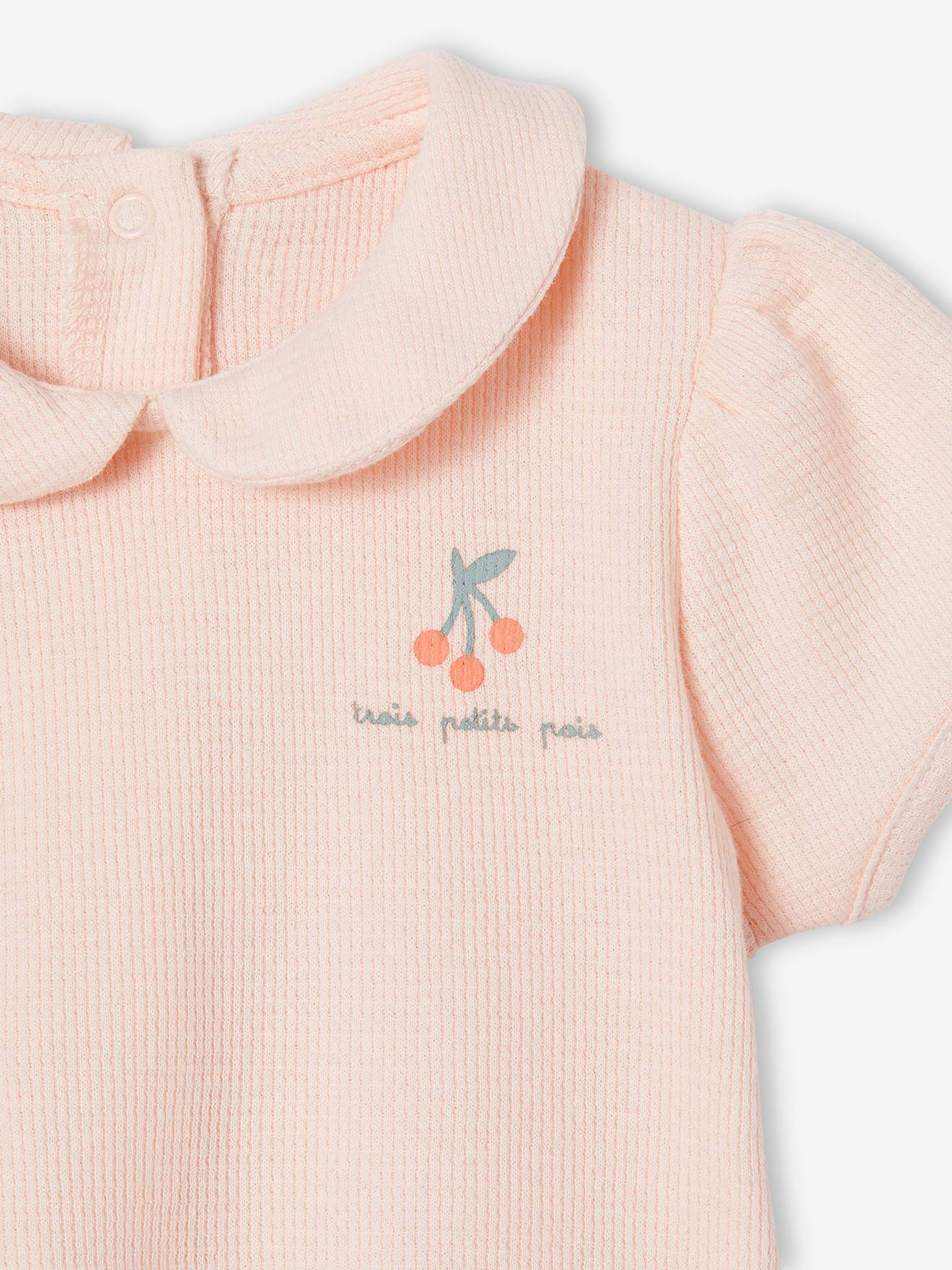 Conjunto de 2 pijamas de bebê em tricô favo de mel, rosa claro