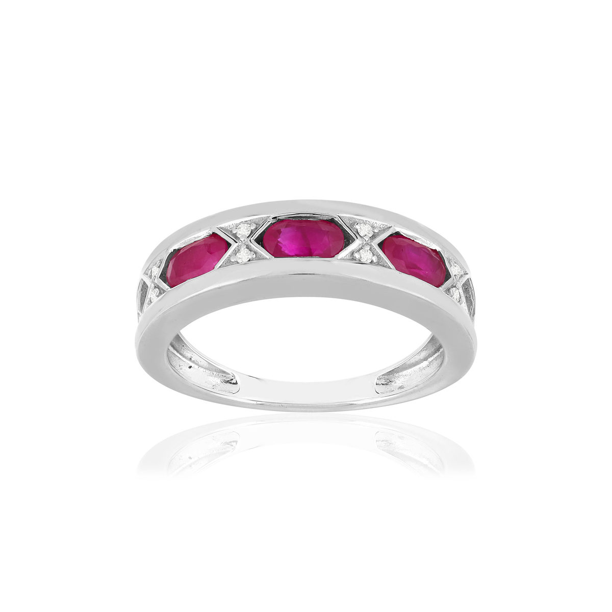 Bague or blanc 750 rubis diamants