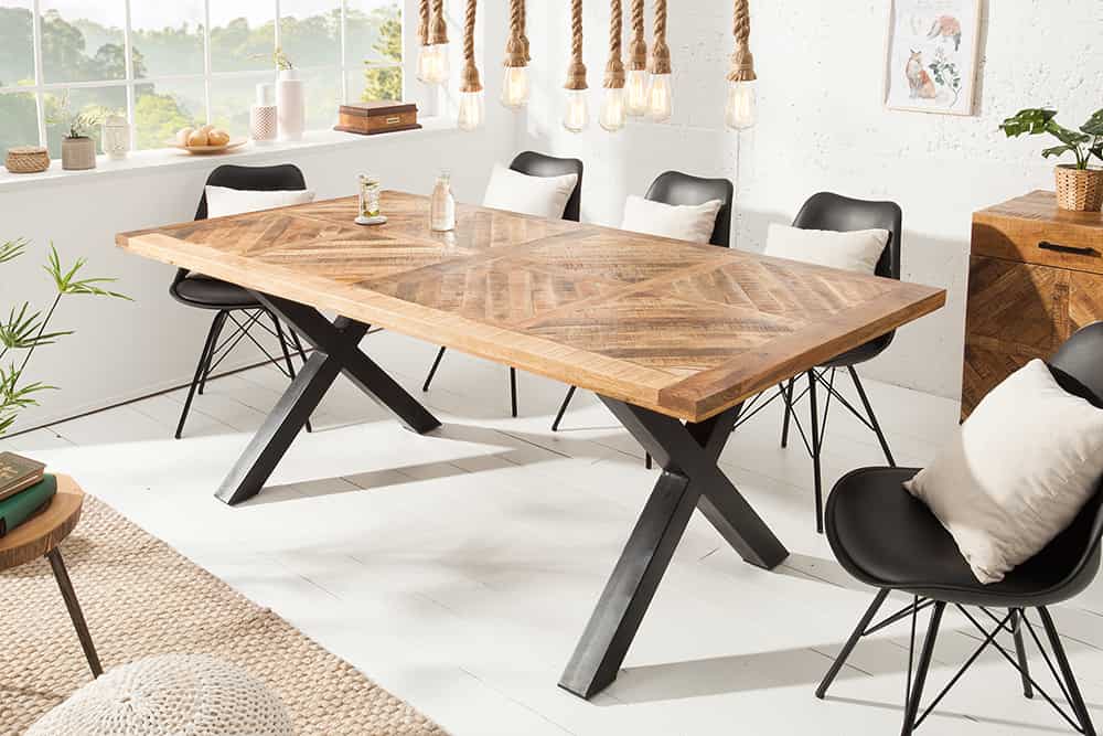 Massiver Esstisch INFINITY HOME 160cm natur schwarz Mangoholz Industrial Design X-Gestell