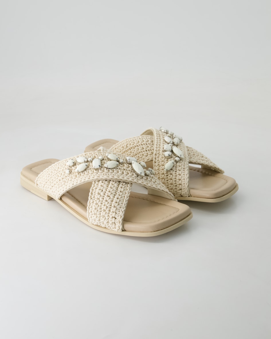 Inuikii Woven Crossed Stones Pantoletten in Beige