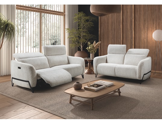 CONCEPT1 - Canapé tissu Amsterdam 3 places 2 relax électrique blanc