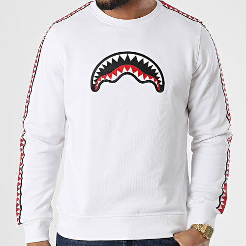 Sweat Crewneck A Bandes SP023 Blanc