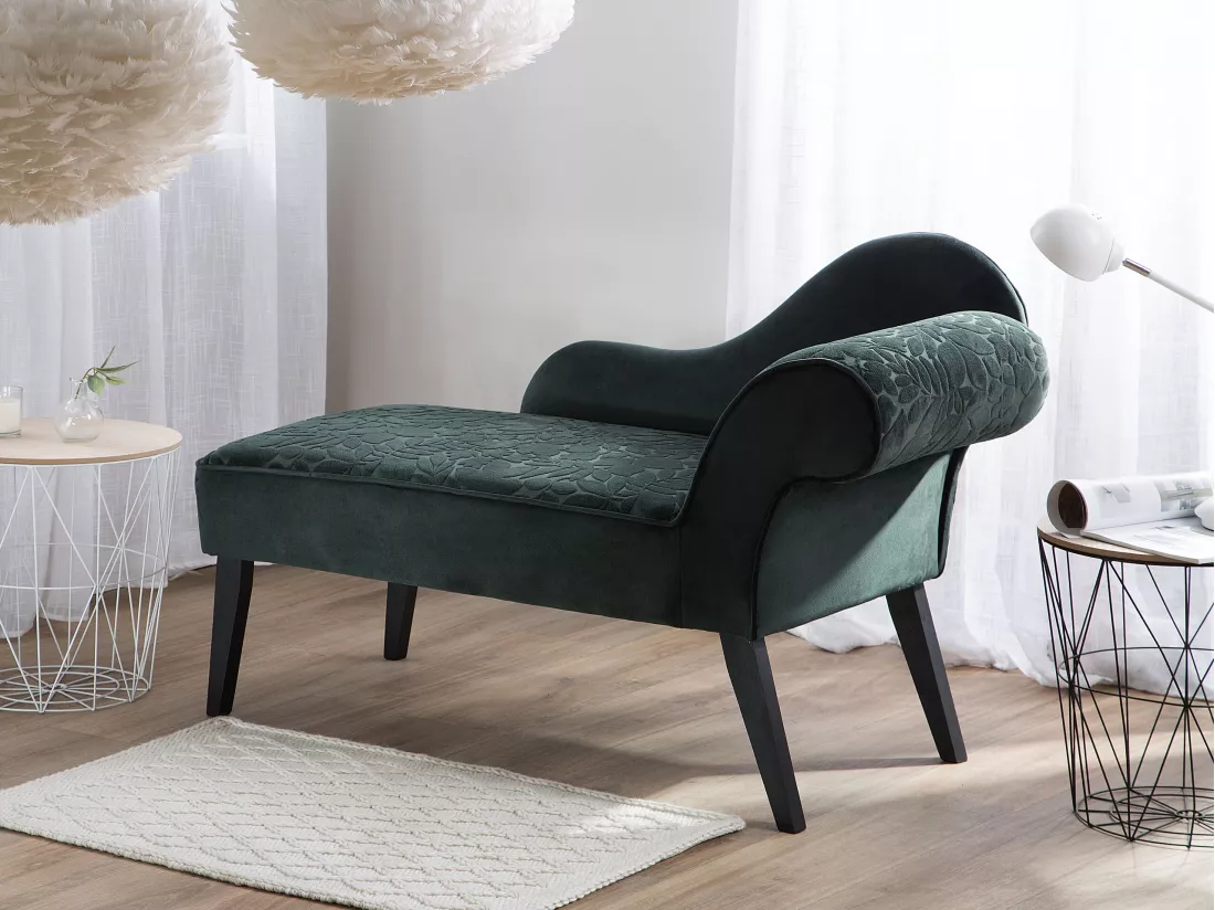Mini chaise longue en velours vert côté droit BIARRITZ