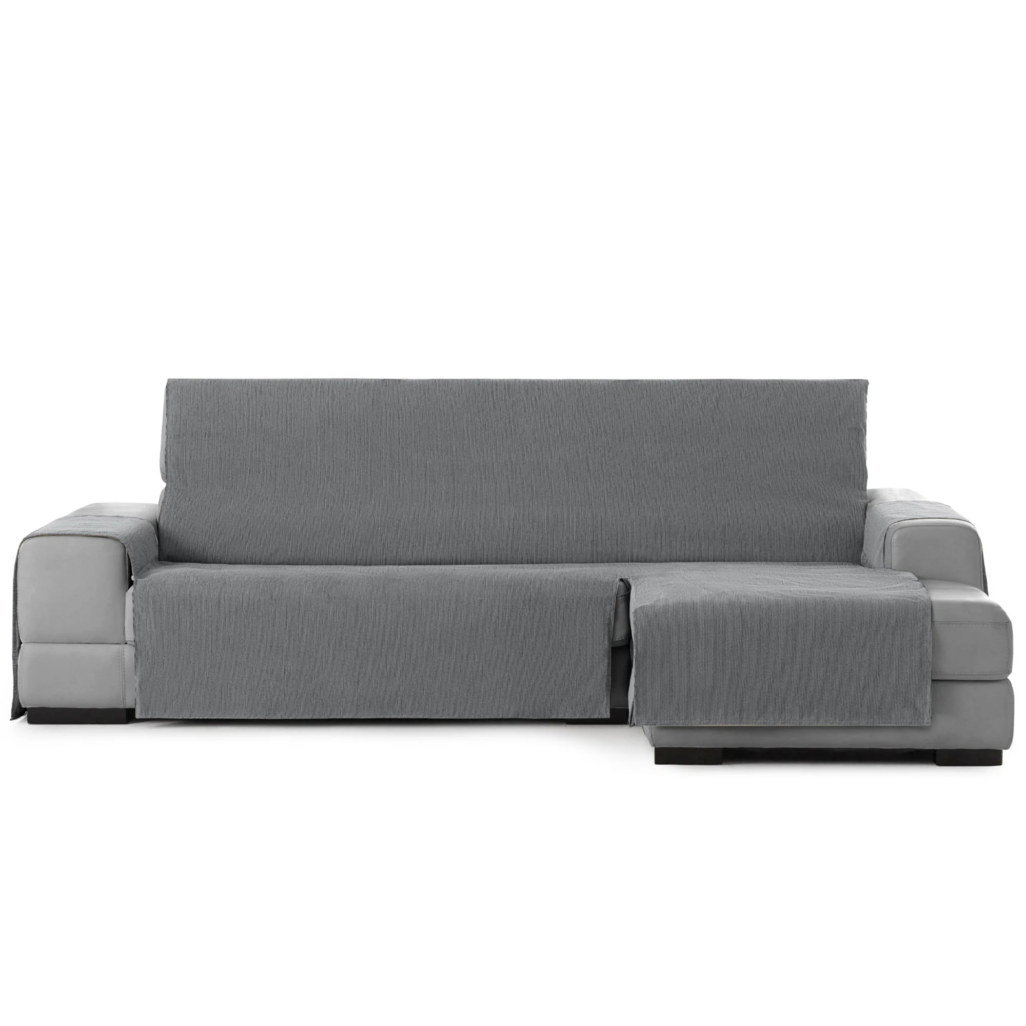 Capa protetora para sofá Vipalia Elite, cinza, modelo curto, para chaise longue direita.