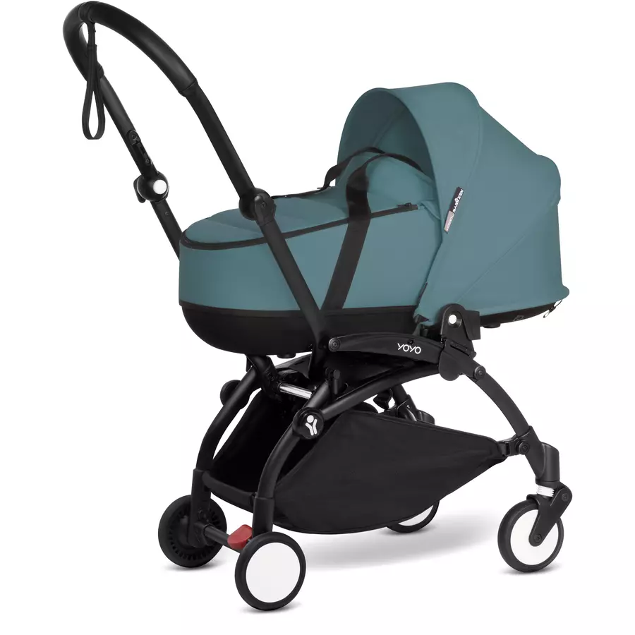 BABYZEN Kinderwagen YOYO2 0+ Black mit Liegewanne und Textilset Aqua