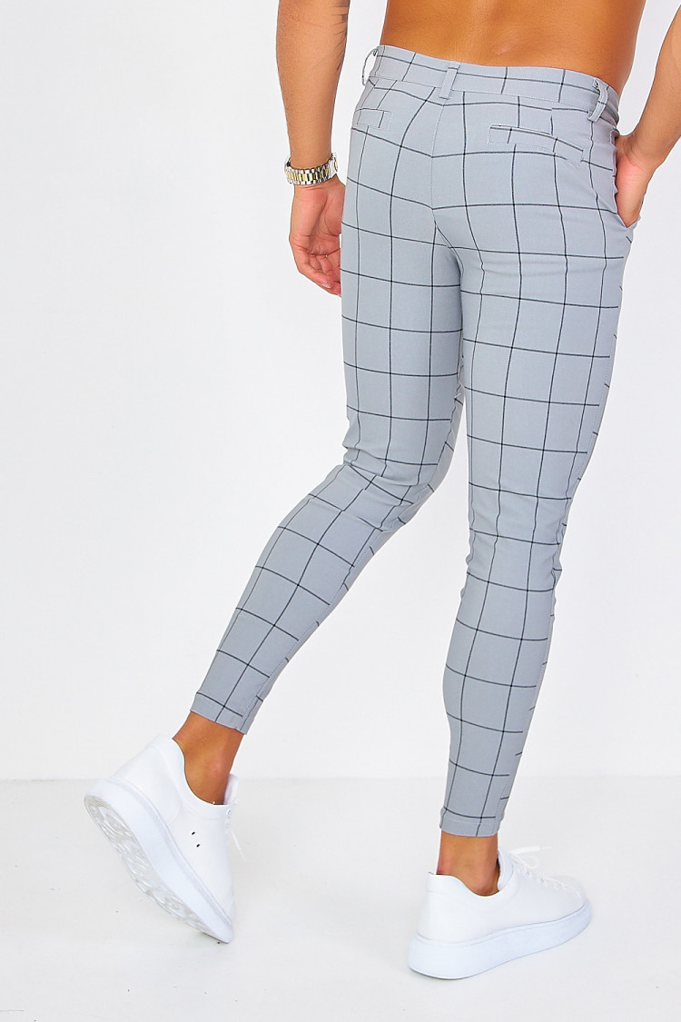 Pantalon à pince gris à carreaux
