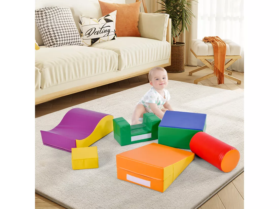 6 Pièces Aire de jeux Blocs De Construction Géants Souples , Modules Courir Et Grimper, PU - orange