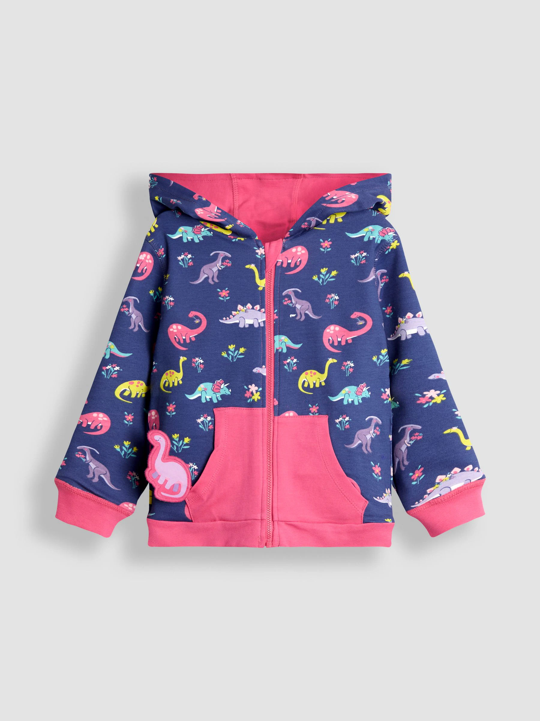 Fuchsiaroze dino - JoJo Maman Bébé - Omkeerbare hoodie met applicatie