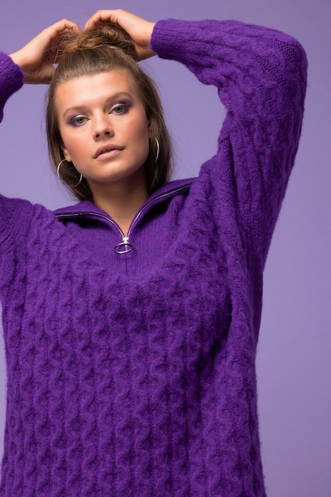 Strickkleid, Straight Shape, Zopf-Muster, Troyer-Kragen, Langarm