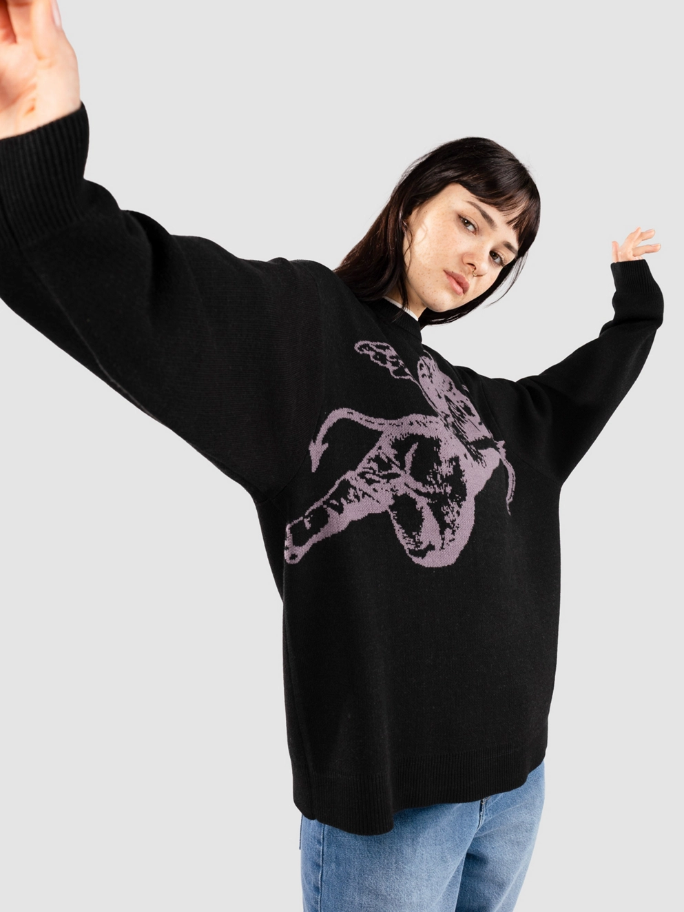 Worship Supplies Cherub Box Fit Crew Knit Pullover black