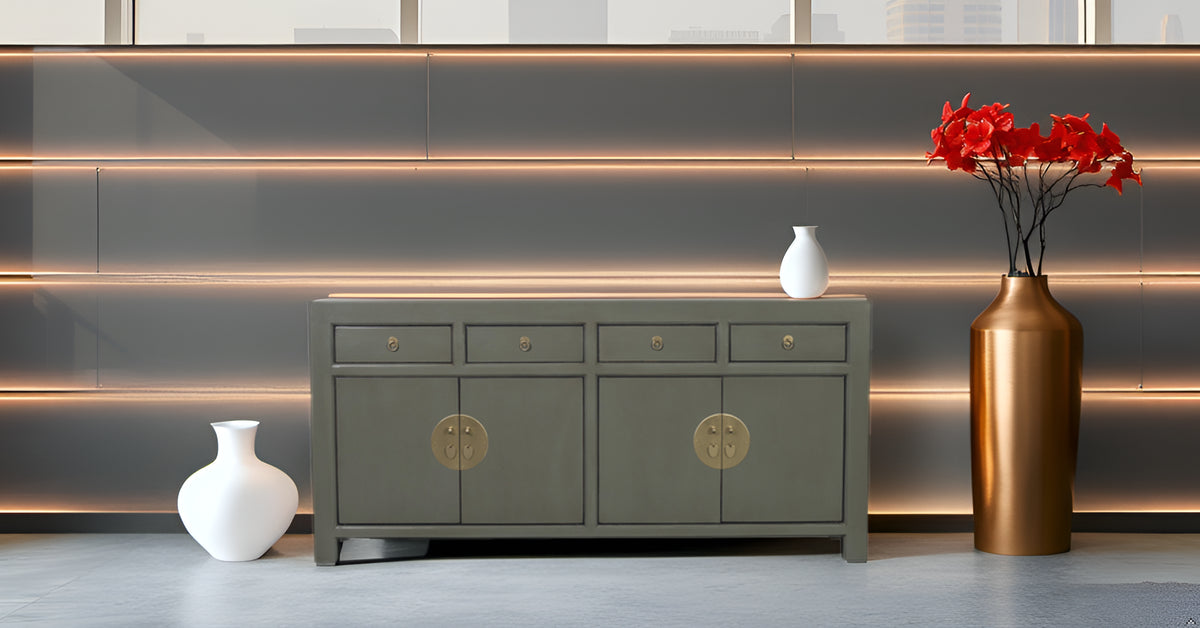 Fine Asianliving Chinees Dressoir Olijf Grijs