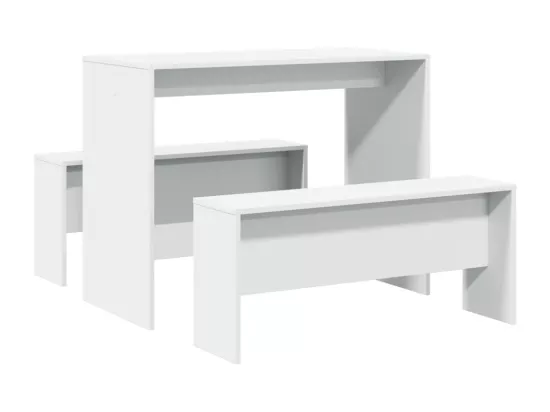 Ensemble table à manger et bancs 3pcs blanc bois d'ingénierie