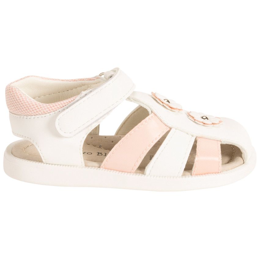 Sandales velcro bicolores à fleurs pour bébé fille - Blanc