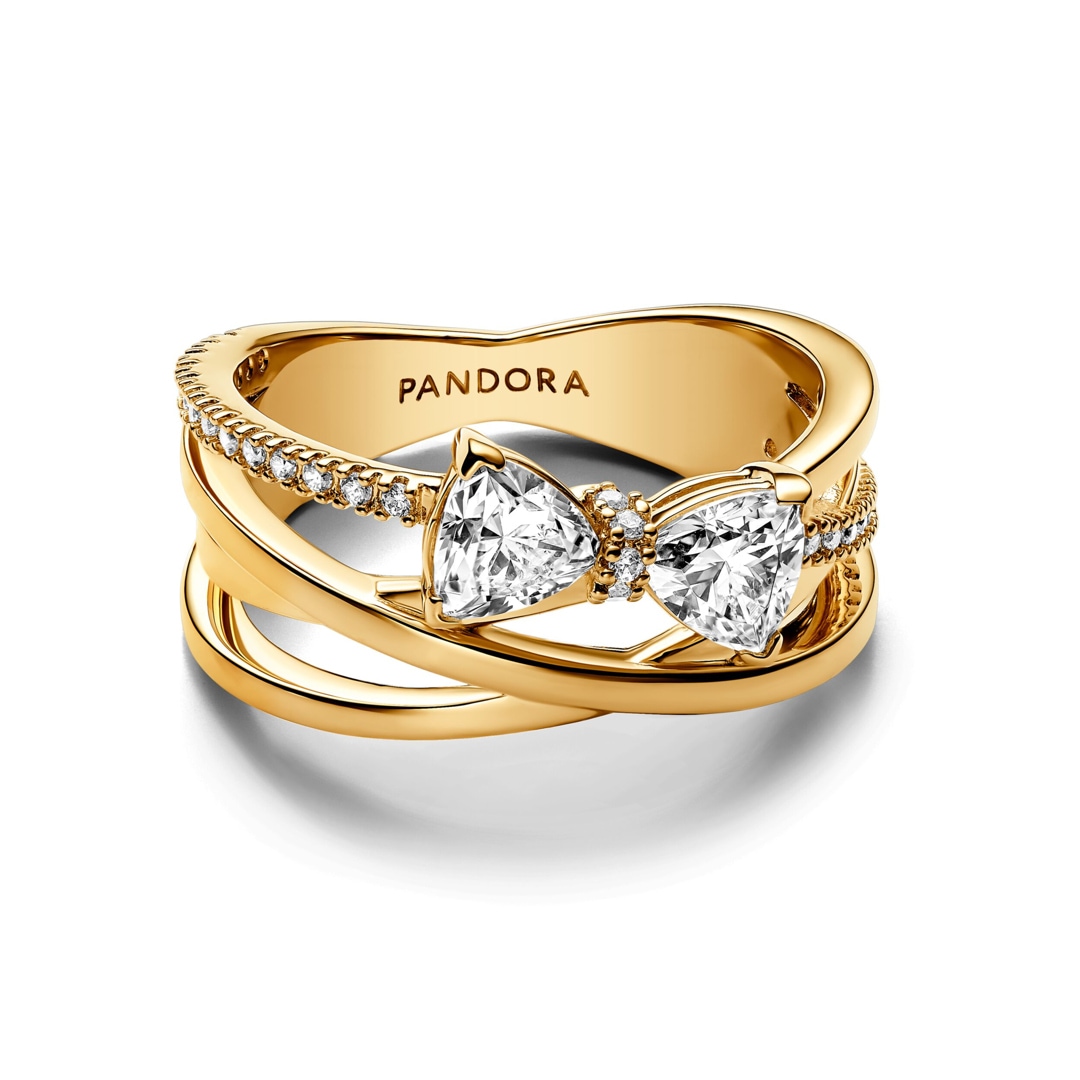 Pandora Gold Timeless Funkelnde Schleife Überkreuzter Ring