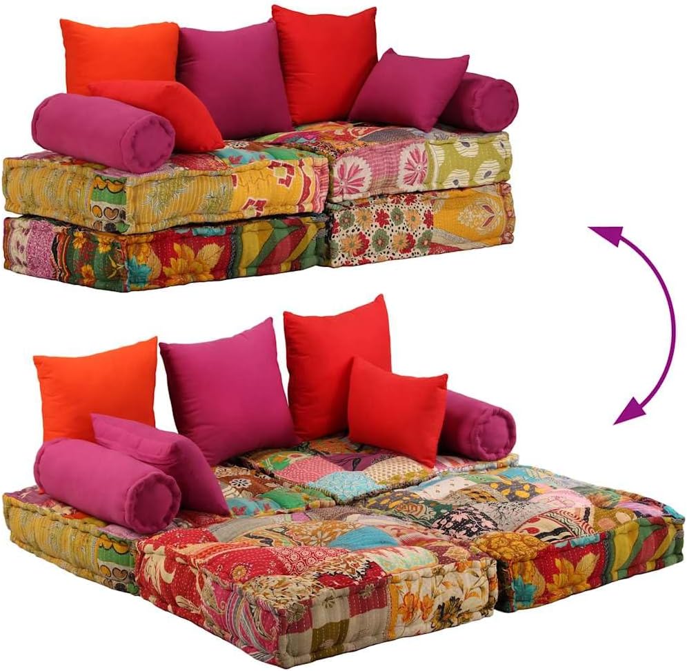 vidaXL Pouf 2-Sitzer Modular Patchwork Stoff Sofa Bodenkissen Sitzpouf Lounge