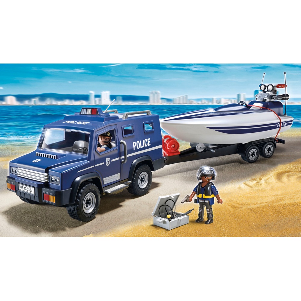 Playmobil 5187 City Action Polizeiwagen mit Schnellboot