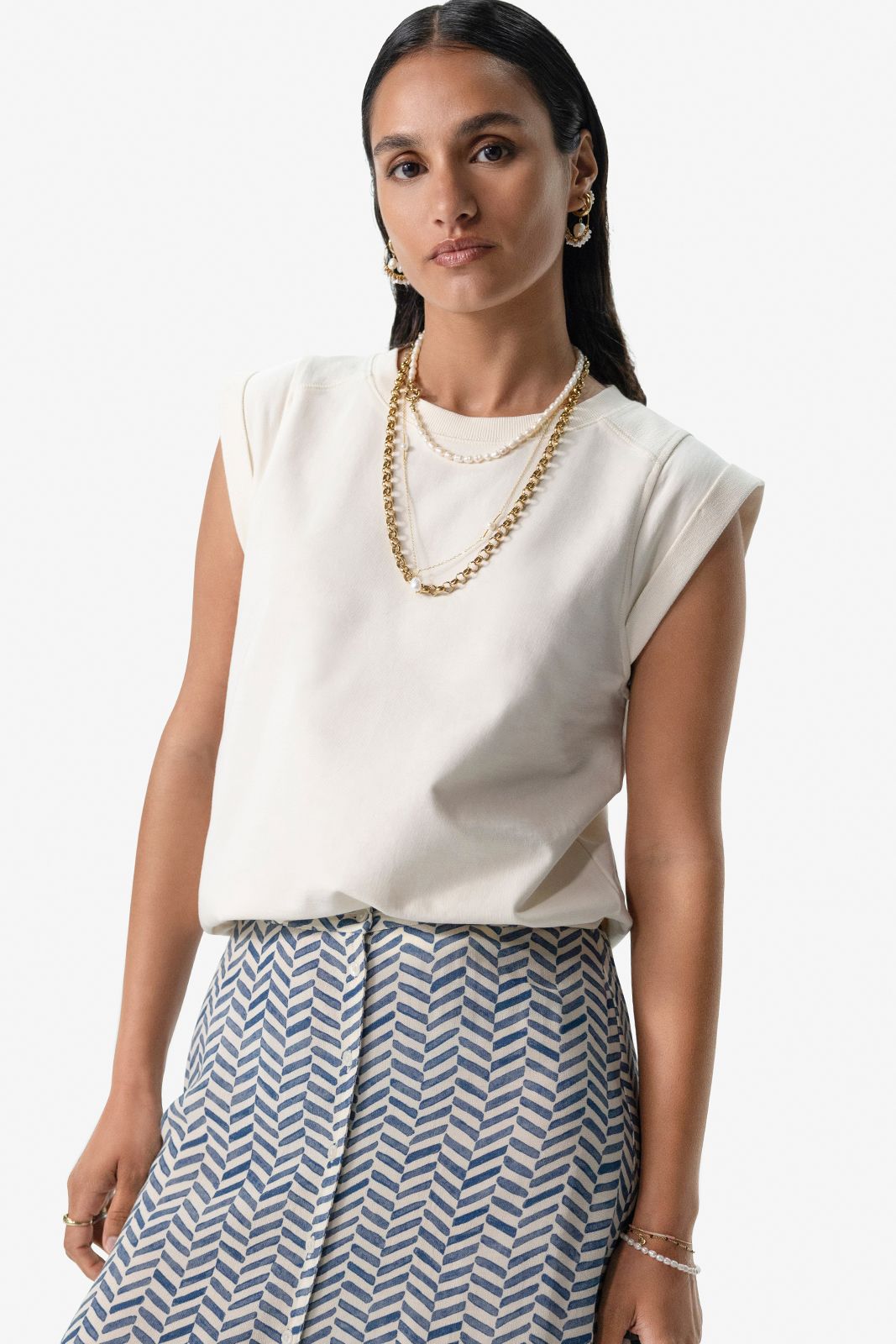 Blauwe midi rok met print