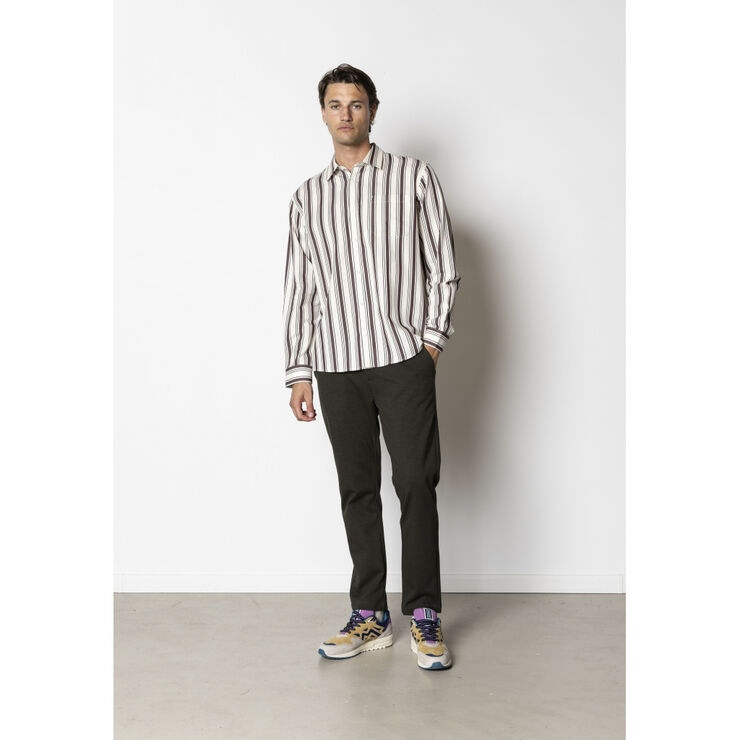 Clean Cut Copenhagen Willum shirt Ecru/dark plum stripe