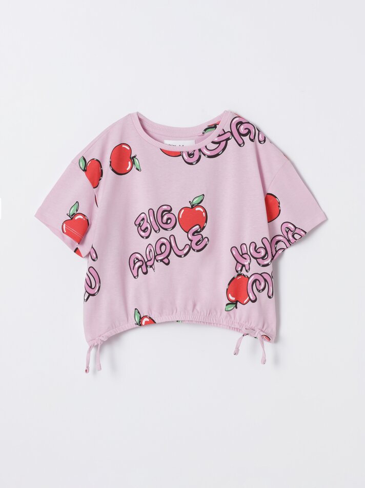 Camiseta estampada com nós - Rosa claro
