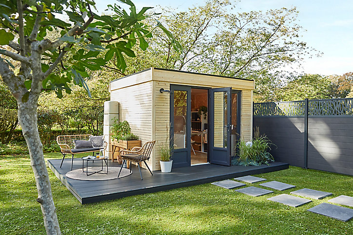 Abri de jardin Studio Décor Home en bois coloris naturel ép.44 mm surface extérieure 10,91 m²
