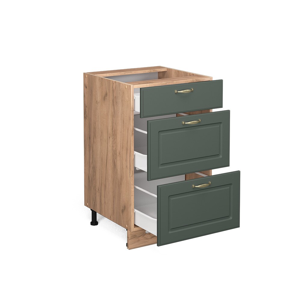 Vicco Schubunterschrank Küchenschrank Küchenmöbel Fame-Line Eiche Grün-Gold Landhaus 50 cm Küche Einbauküche Drehtür Blende Küchenzeile