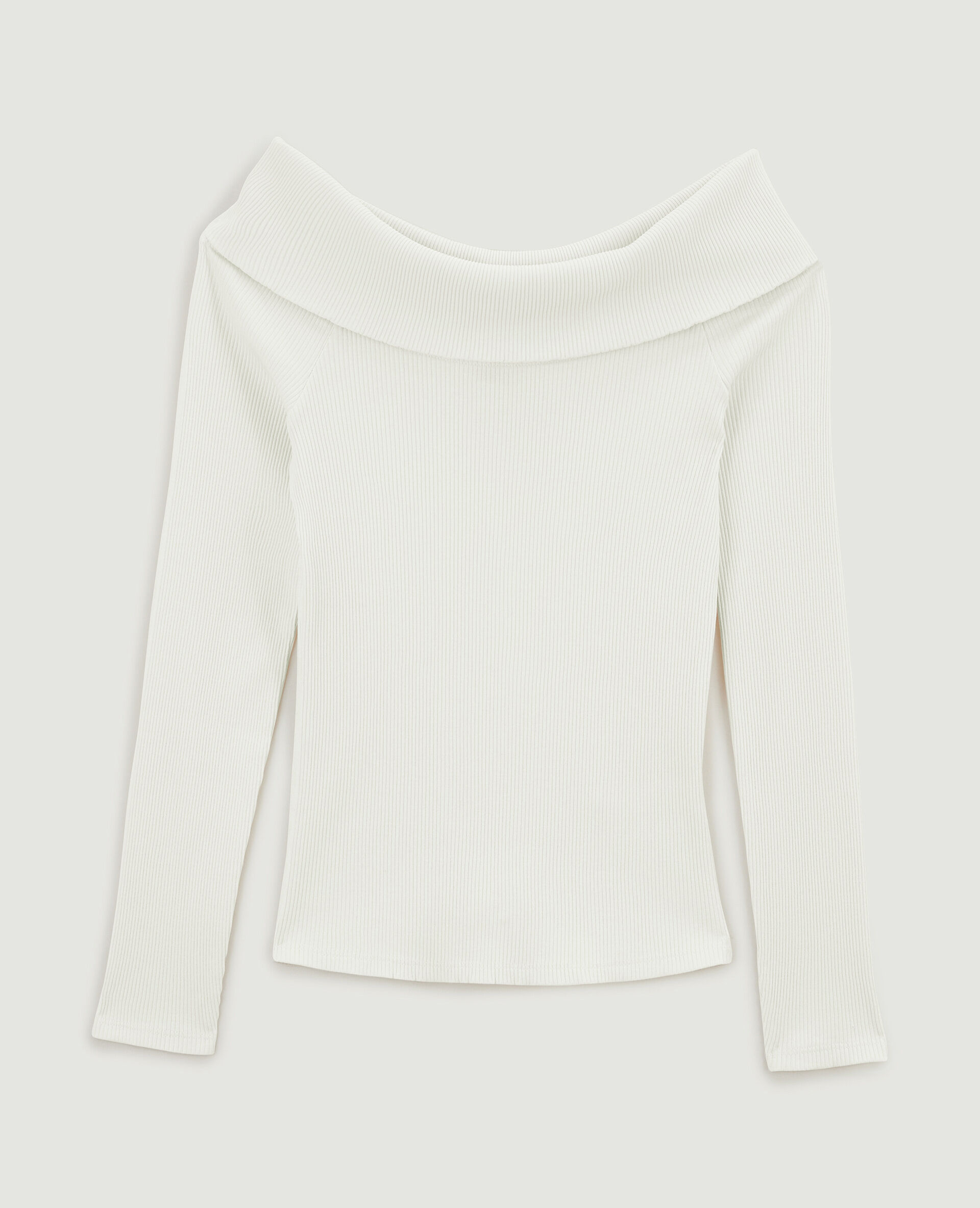 Top encolure Bardot en maille côtelée - Blanc