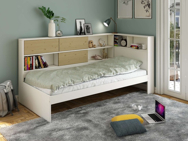 Home affaire Stauraumbett »Amance, Kopfteil beidseitig montierbar, stabil und langlebig, Stauraum« Aussenmasse B/T/H: 110,2/220,1/106,9 cm,  FSC® zertifiziert, inklusive Lattenrost,  Made in EU,Massivholz + MDF