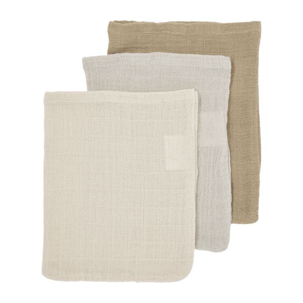 Meyco Baby Uni Hydrofiele Washandjes - 3 Stuks - Offwhite/Soft sand/Taupe