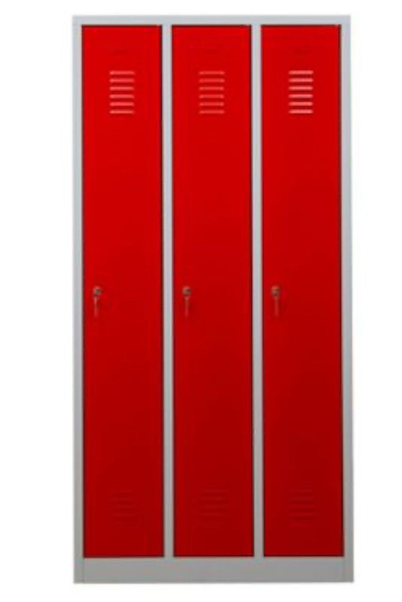 PROREGAL Garderobekast Camel 3 Compartimenten HxBxD 180 x 90 x 50 cm Cilinderslot Grijs-Rood
