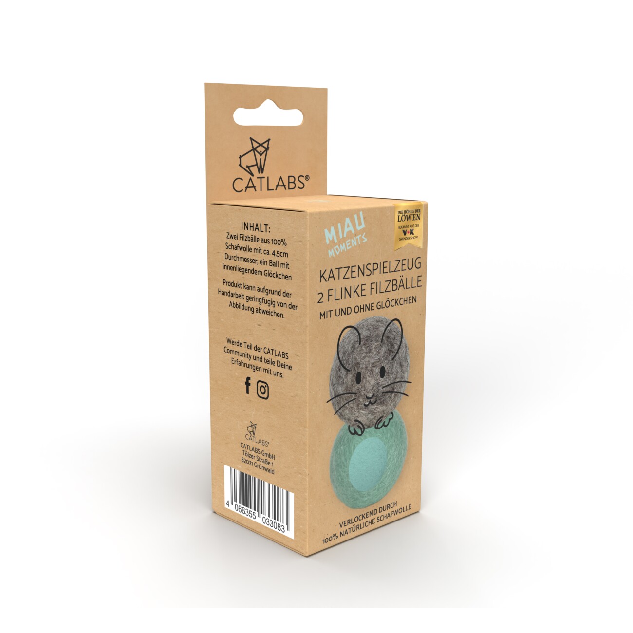Catlabs Katzenspielzeug Flinke Filzbälle aus Schafwolle 2er Pack