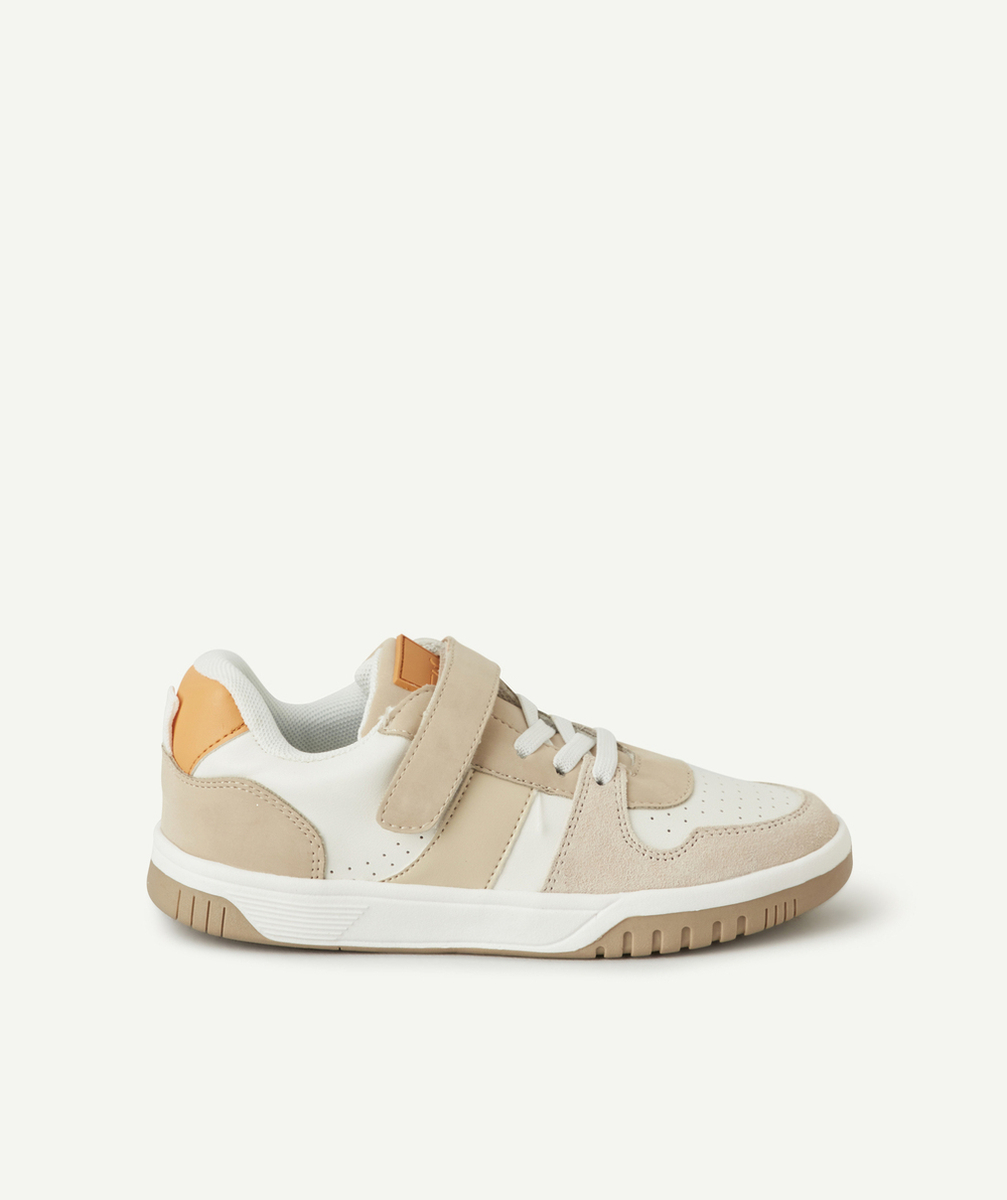 BASKETS BASSES GARÇON À SCRATCH BEIGE BLANC ET ORANGE