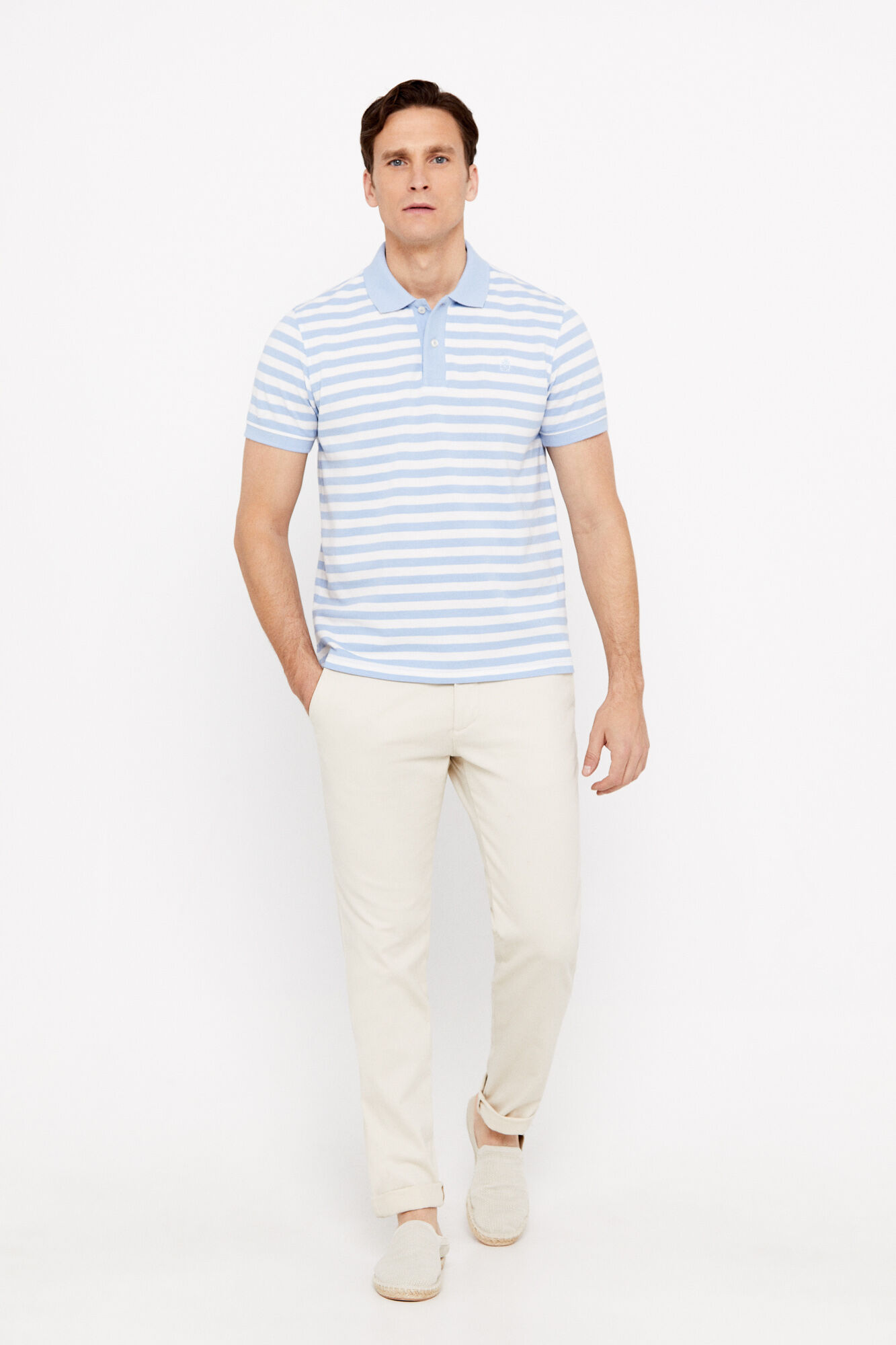 Camisa polo listrada - Azul