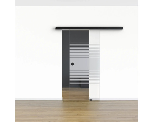 Pertura glazen schuifdeur complete set Glera Strata 1025x2050 mm incl. Selir aluminium zwart beslag, verzonken handgreep