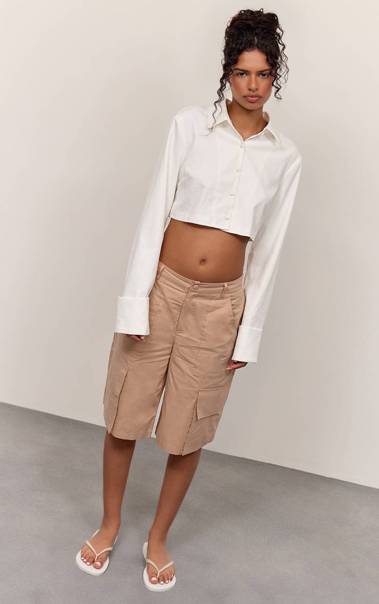 Sable Short Long Tissé Avec Détail De Poches Cargo