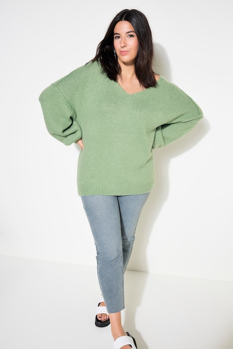 Pullover, V-Ausschnitt, weiter Langarm, oversized
