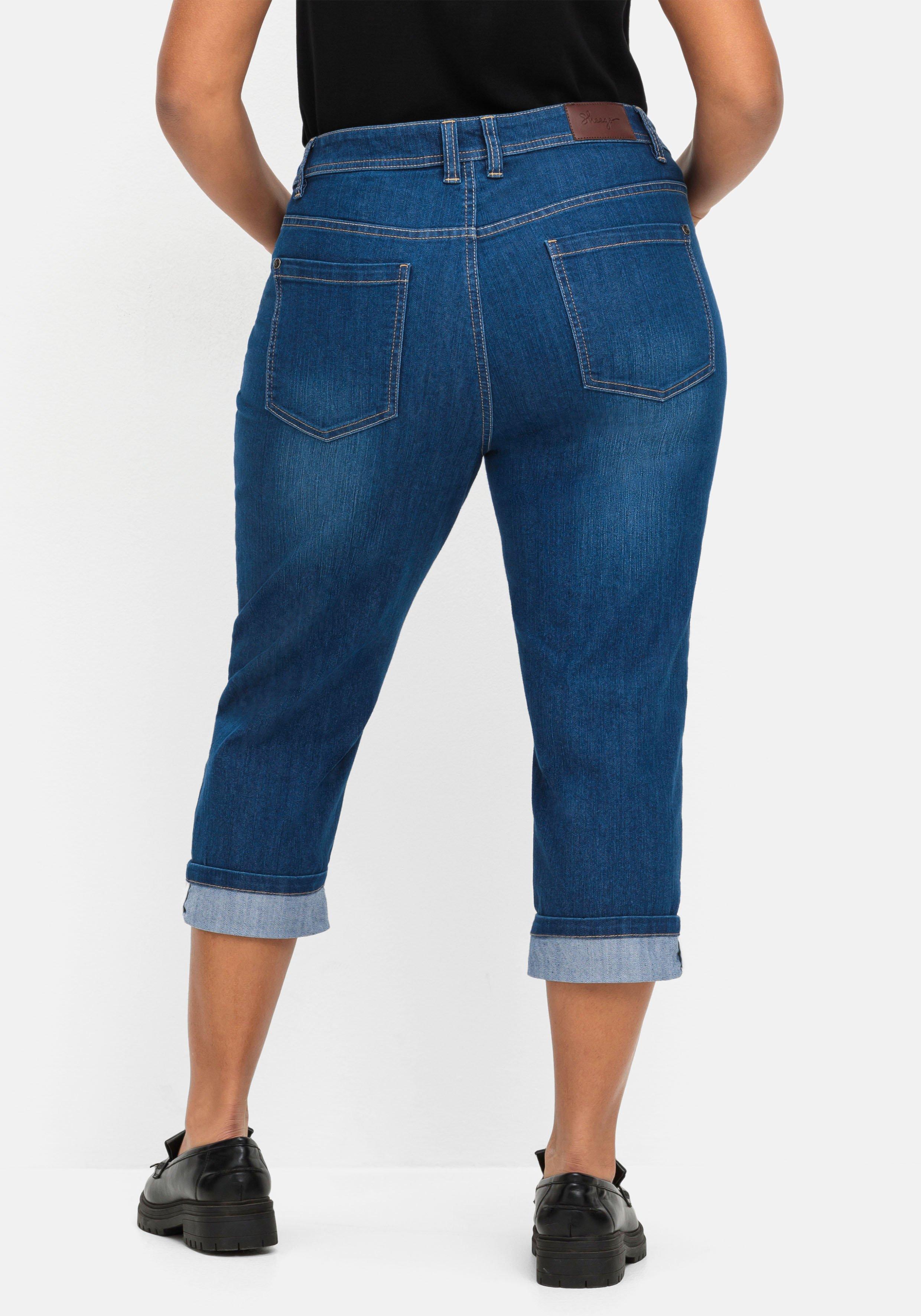 Schmale 7/8-Jeans mit Kontrasttape innen am Saum
