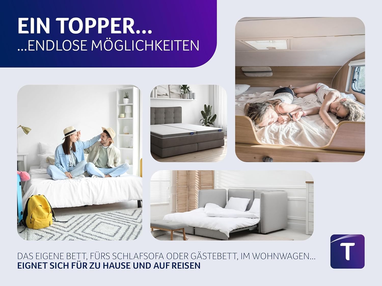 Traumnacht Split Topper aus Gelschaum mit Klimaband und Gel-Aktiv-Kaltschaum, 200 x 200 cm, weiß, Gelschaum (Split Topper)